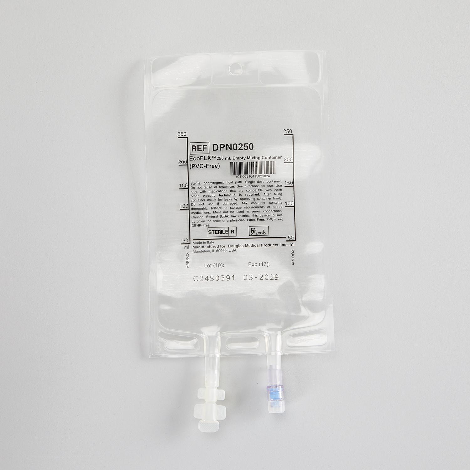 Sterile EcoFLX™ Empty IV Bags, 250mL, Needle-Free Valve - 21195