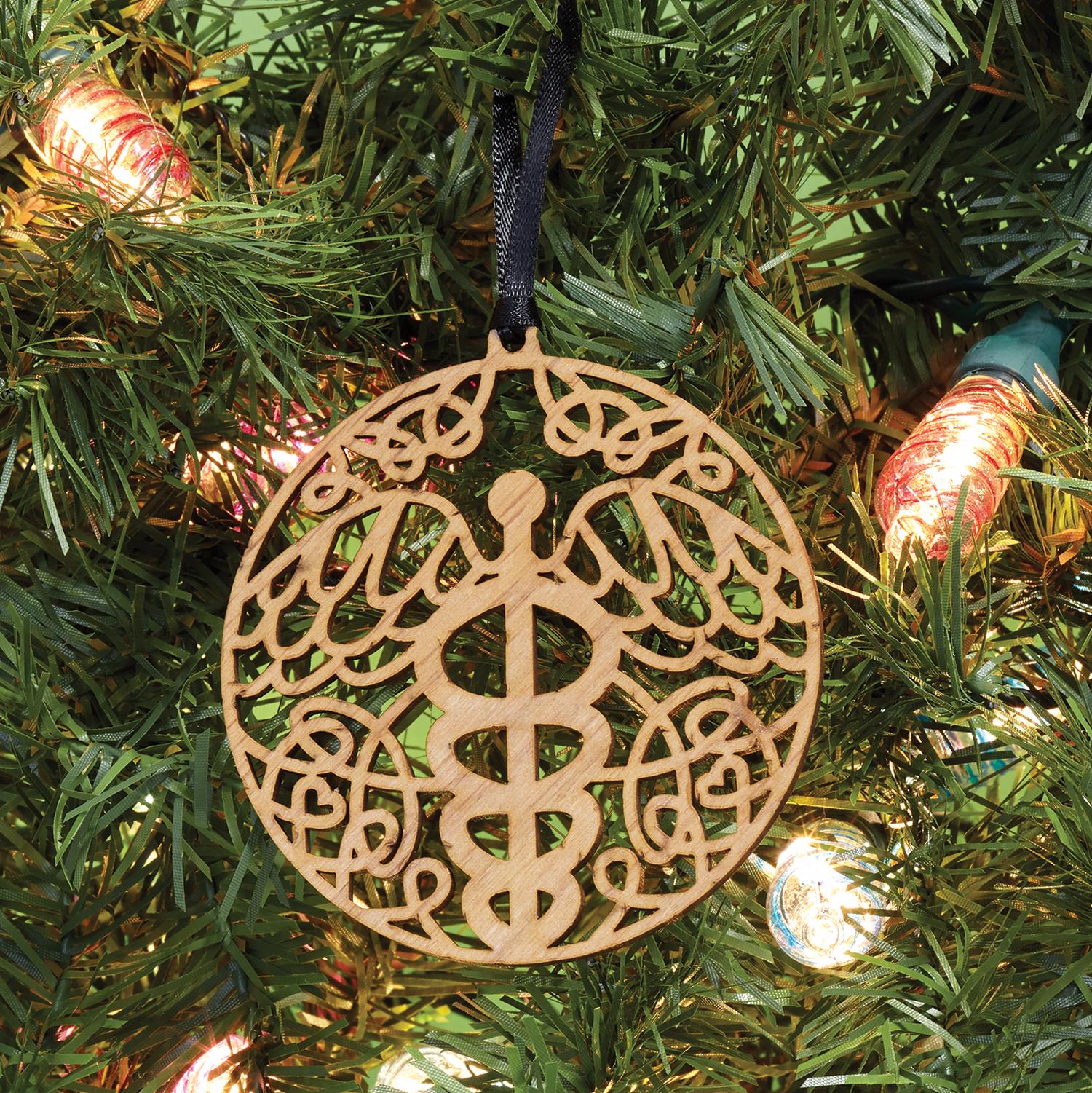 Ornate Caduceus Wood Ornament - G271 - Health Care Logistics