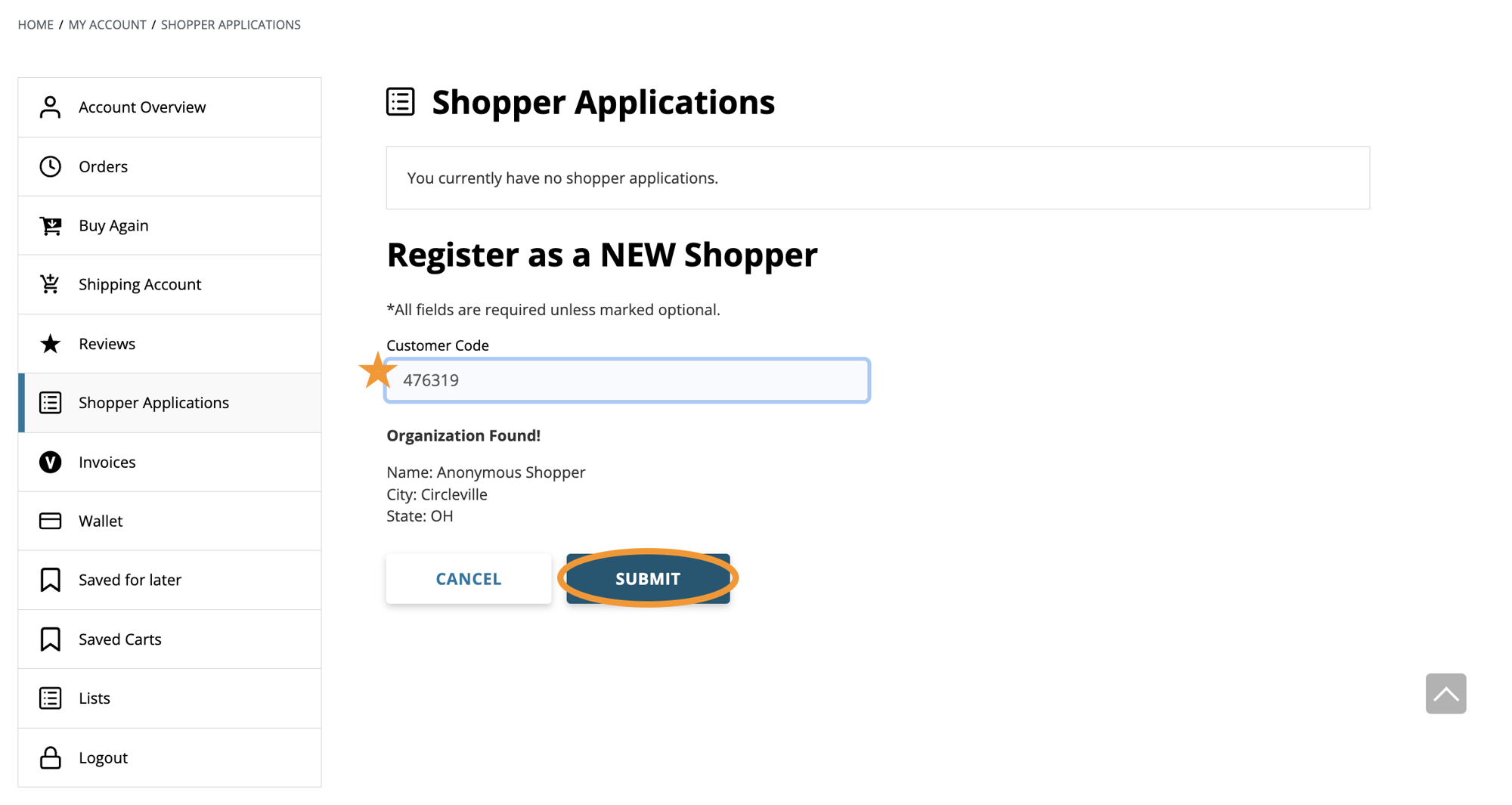 Account Setup Customer Code