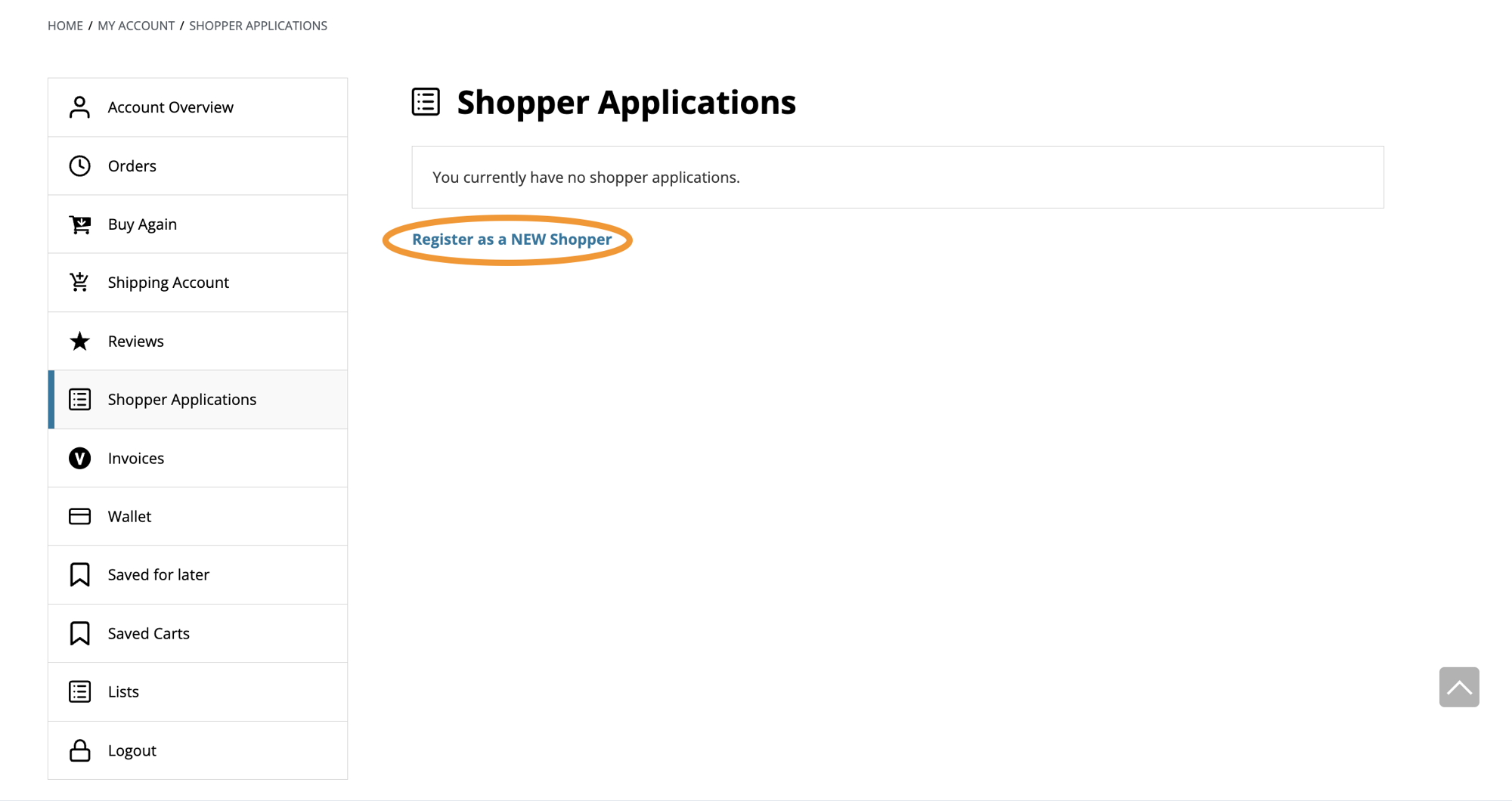 Account Setup Register New Shopper