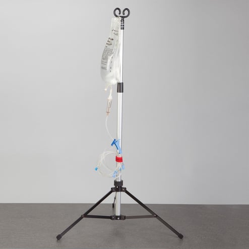 Portable IV Pole Stand For Travel - Adjustable Height With 4 Hooks & Stable Base For Home Care, Hospital Use
